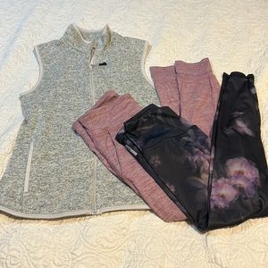 Bundle of Magellan sweater vest and two pairs of leggings